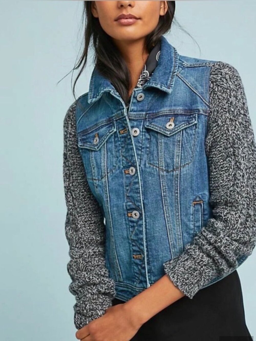 Like New, Anthropologie Pilcro & The Letterpress Denim Sweater Jacket. Size S - Picture 1 of 11
